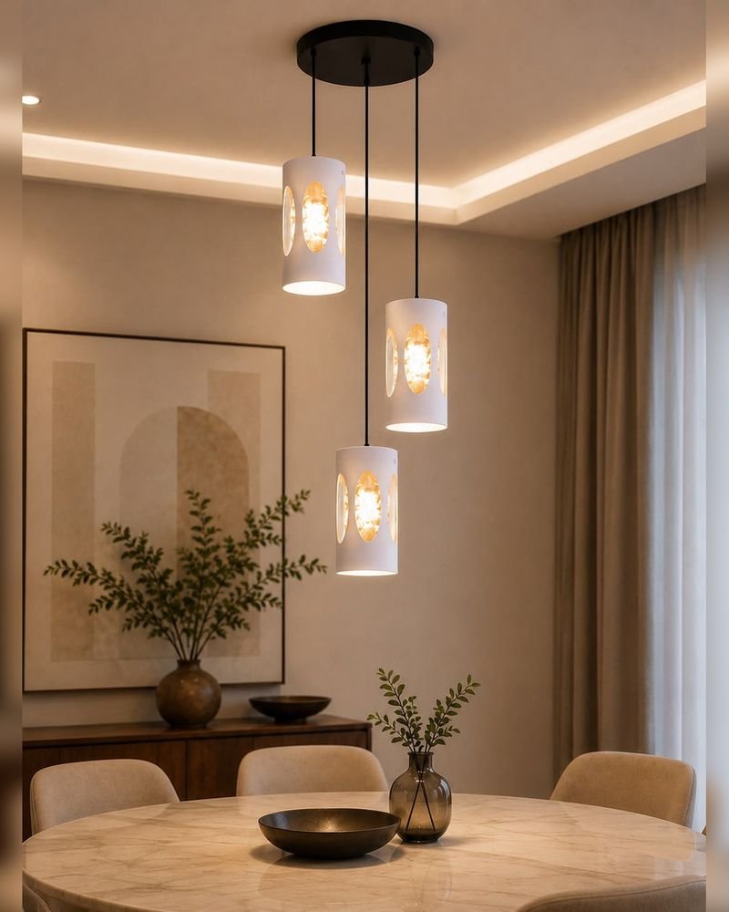 Three-light pendant 6028-3, brass, amber glass — Three-light pendants 6028-3