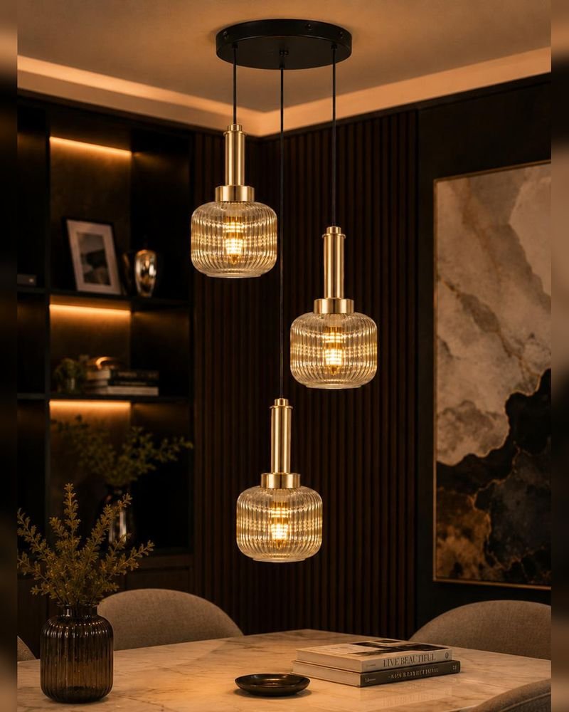 Three-light pendant A229-3, amber glass — Three-light pendants A229-3